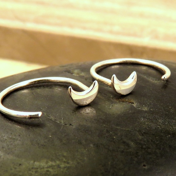 Tiny Silver Crescent Moon Hoop Earrings - Sleeper Hoops - Handcrafted NWT - Picture 3 of 5